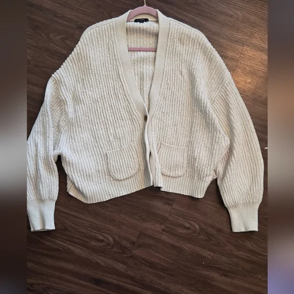 J.Crew Cropped Patch-Pocket Beach Cardigan Sweater 3X Cream Chunky Knit#0010 - Picture 2 of 8